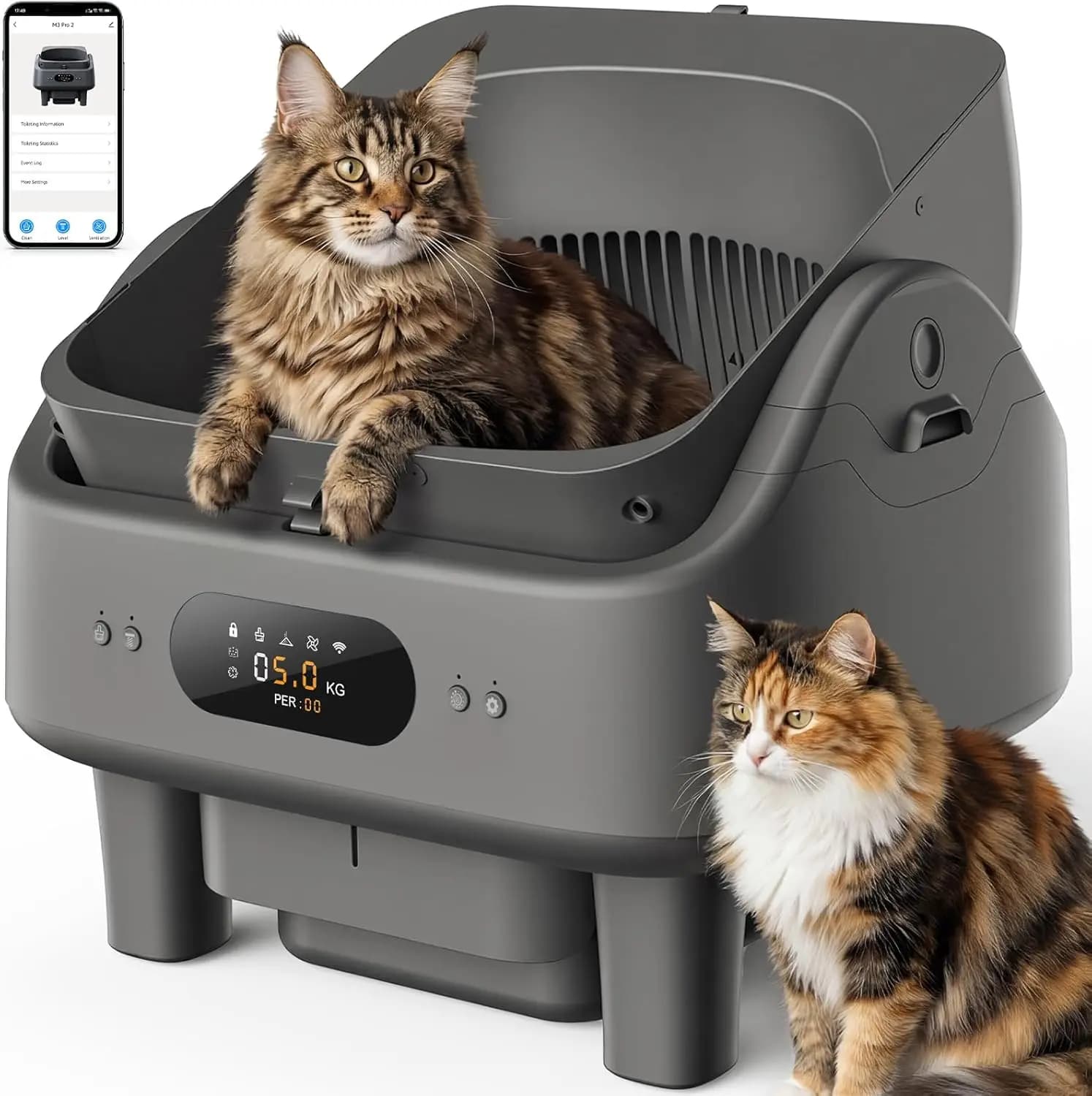 Automatic Litter Box, Smart Self Cleaning Cat Litter Box Anti-Pinch, 10 Safety Sensors, Large Cat Litter Boxs for Multiple Cats,