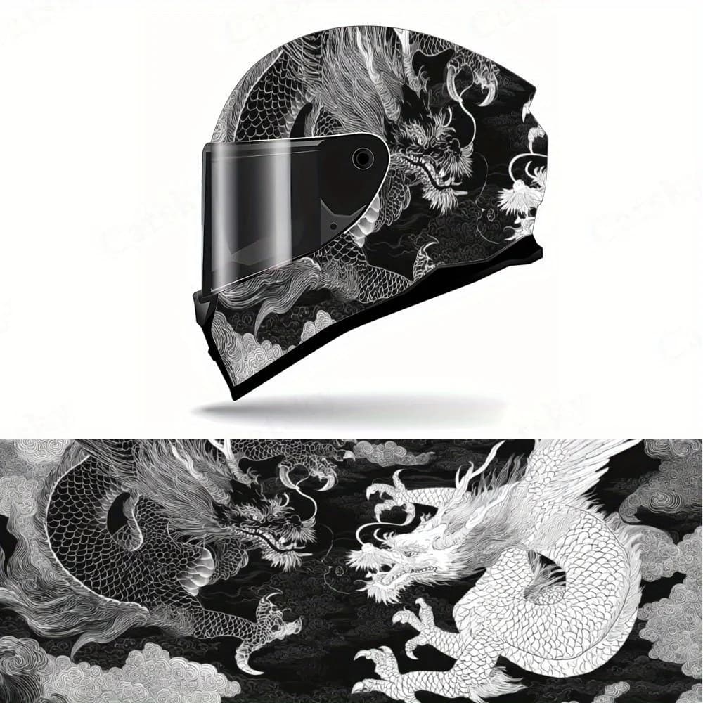 Artistic traditional cultural mythical ink - style dragon Full helmet Wrap Sticker Motorcycle helmet Racing graphic Decal Vinyl