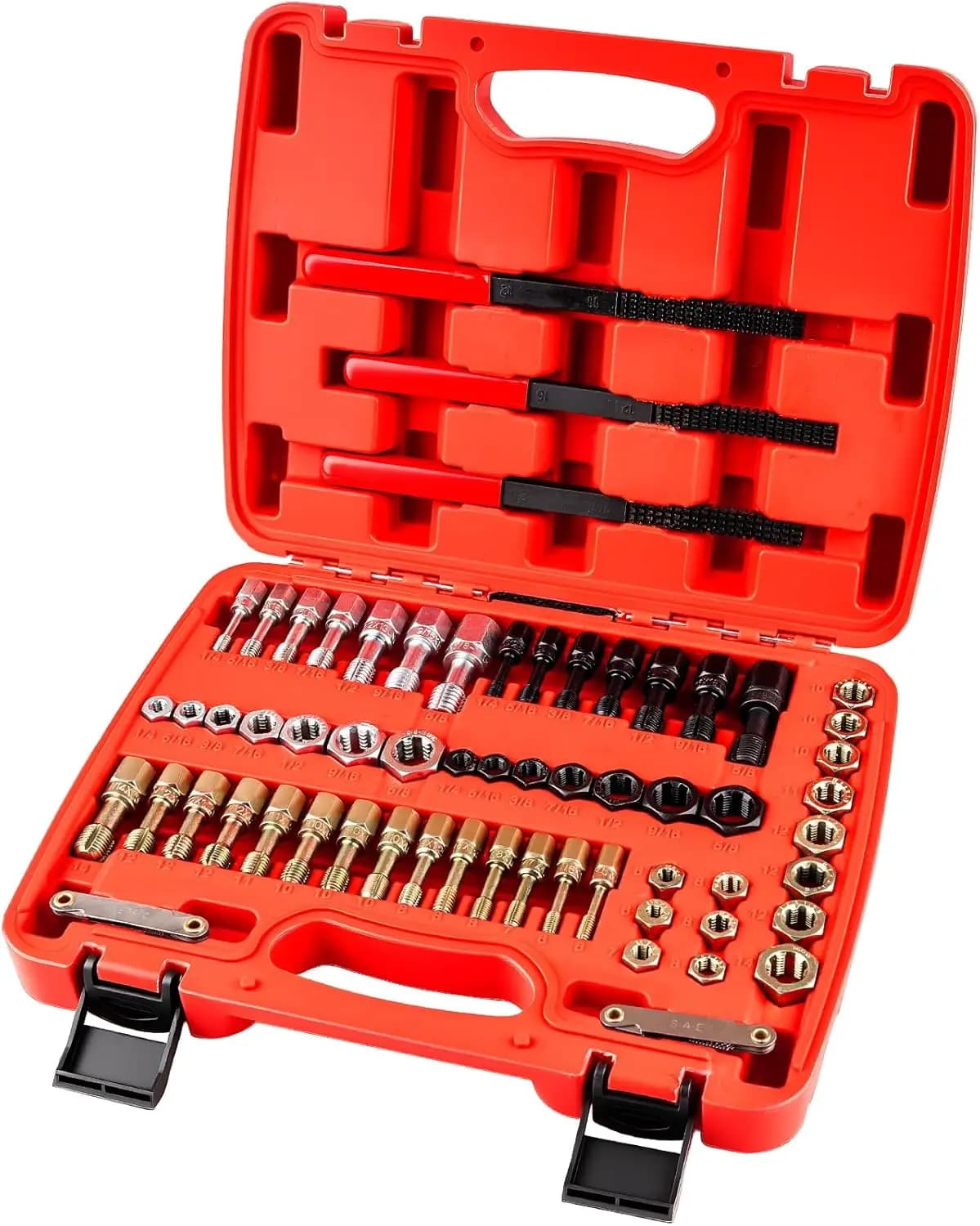 Kit Riparazione Filettature da 61 Pezzi con Maschi, Filiere, Lime e Calibro per Bulloni, Dadi e Viti UNC, UNF, Metrici - Strumento per Ripristino Filettature Danneggiate