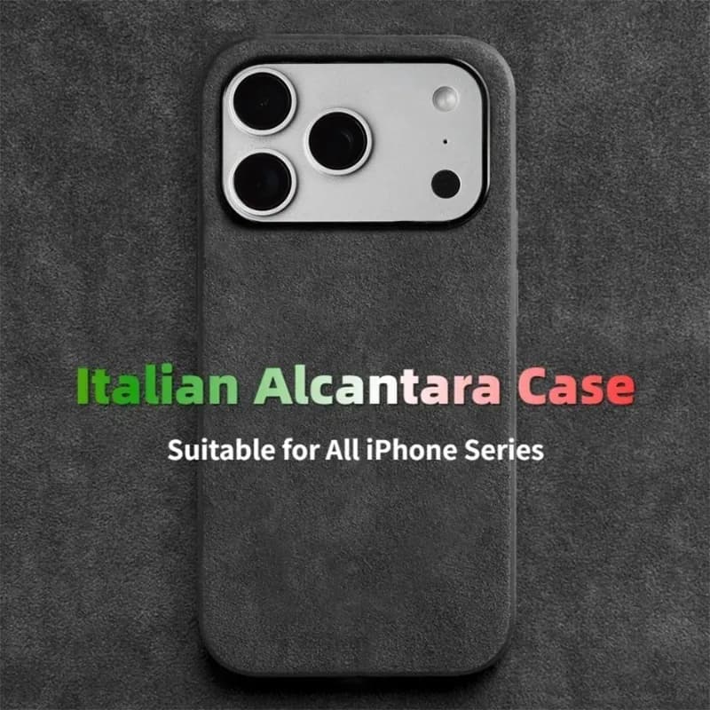 Custodia in Pelle Alcantara Italiana per iPhone 17 Pro Max 16 Pro Max 15 Pro Max 14 13 12 11 Xs Max Xr - Custodia di Lusso per Telefono Business