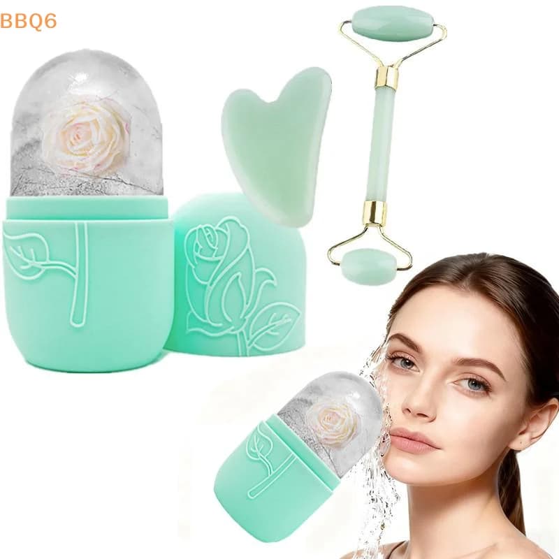 Set di 3 Rulli per Viso con Ghiaccio, Strumenti per la Cura della Pelle, Set di Rulli Facciali e Gua Sha, Rullo per Massaggio Viso, Lifting e Modellamento