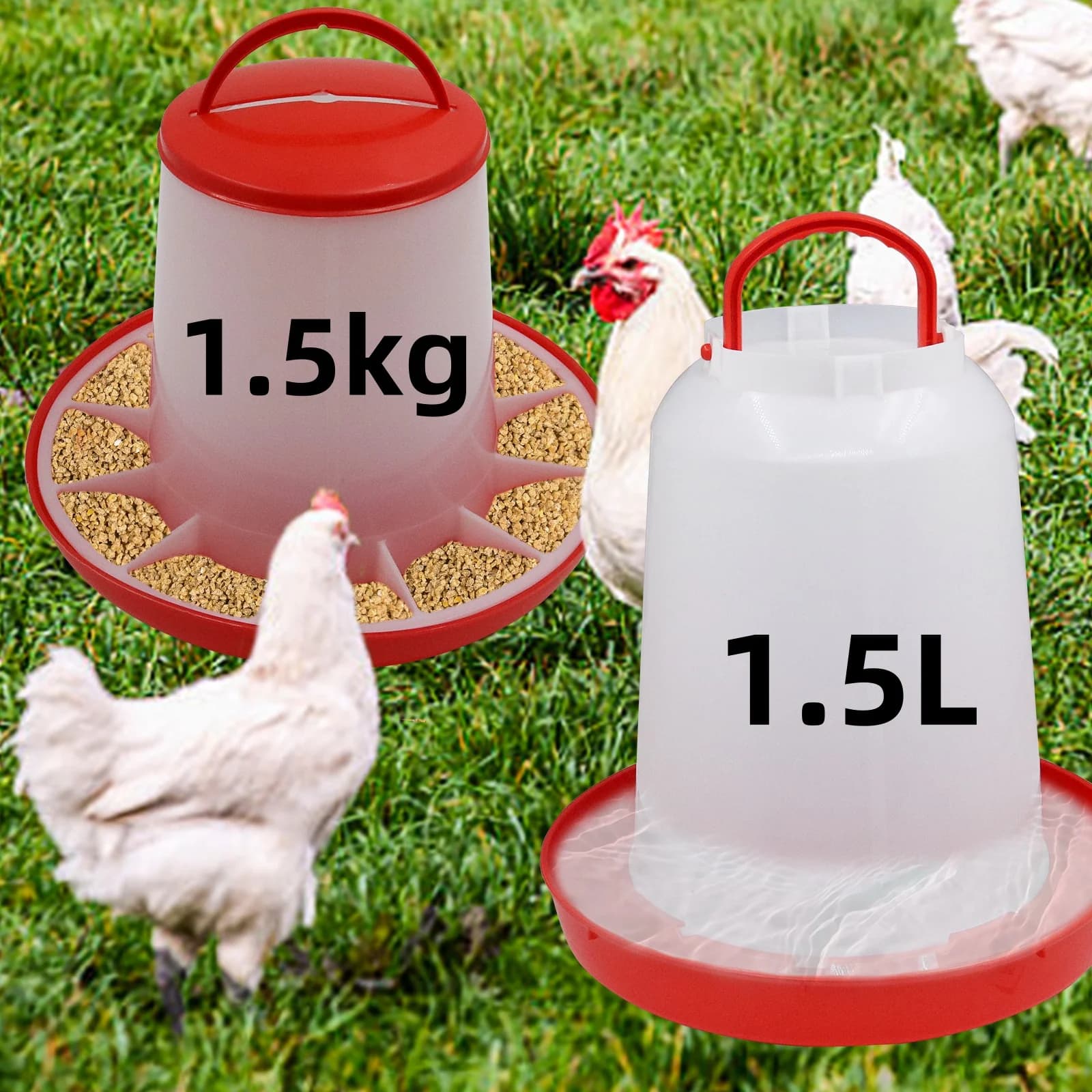 1.5kg 1.5L Pollame Alimentatore E Waterer Distributore di Alimenti Automatico Pollo Uccelli Pulcino Waterer Secchio di Alimentazione Contenitore di Alimentazione