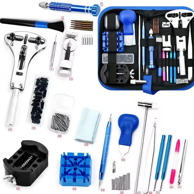 212 Pieces Repair Kit: Watches, Knife, Screwdriver, Hammer, Clock Accessories Set