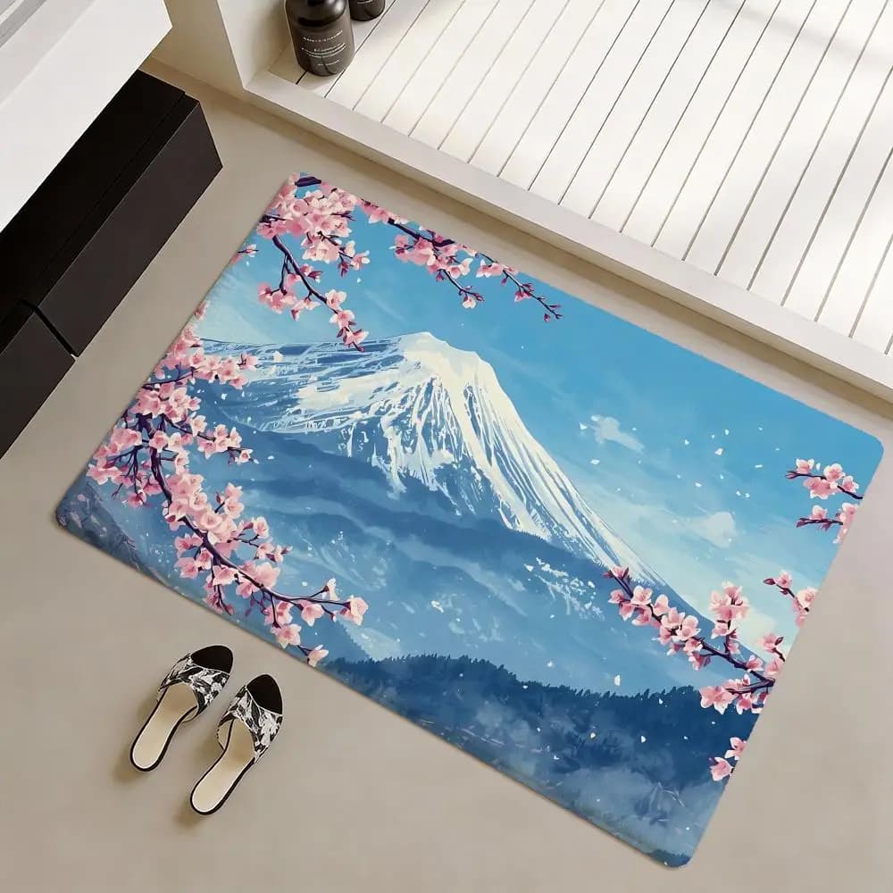 Famous Japanese mat Mount Fuji in soft non-slip flannel - thickened carpet for living room and home decorations