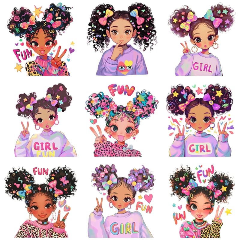 Playful African girl dtf Heat Transfer patch for Childrens clothing thermal transfer pillow On Clothes Iron on transfer patch