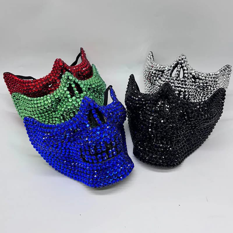 Mask with half skull with rhinestones for men woman Masquerade Party Cosplay Costume accessory Fantasma Face DJ Stage Crystal mask bling