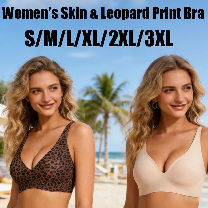 Reggiseno da donna con stampa leopardata, senza cuciture, senza ferretto, a copertura totale, morbido, traspirante, con supporto e push-up a V profonda.