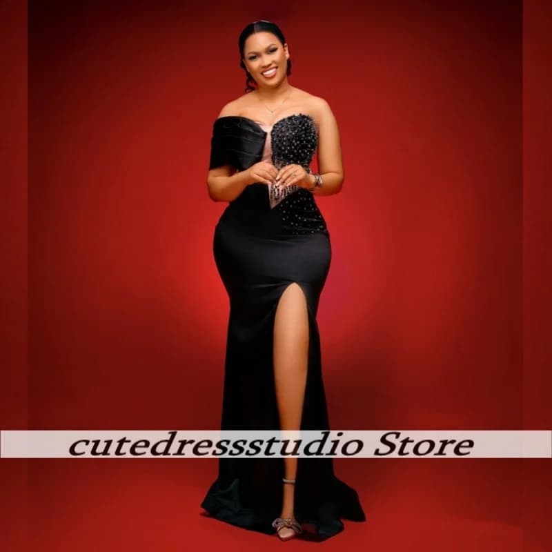 Siren evening dresses with black monospalla high spade with exquisite wedding party dresses with African embossed dance dress
