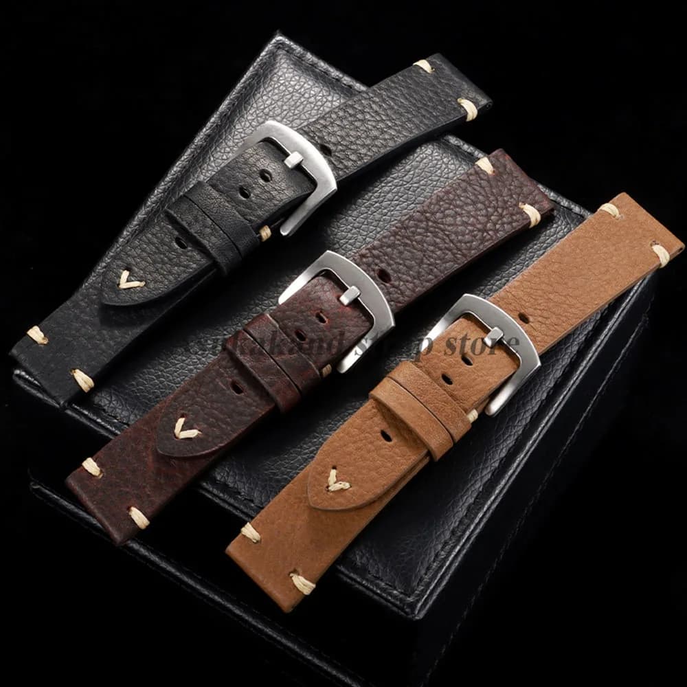 Black Brown Leather Watch Strap 18mm 20mm 22mm for Seiko for Omega Handmade Genuine Leather Business Watch Band Men 's Wristbelt