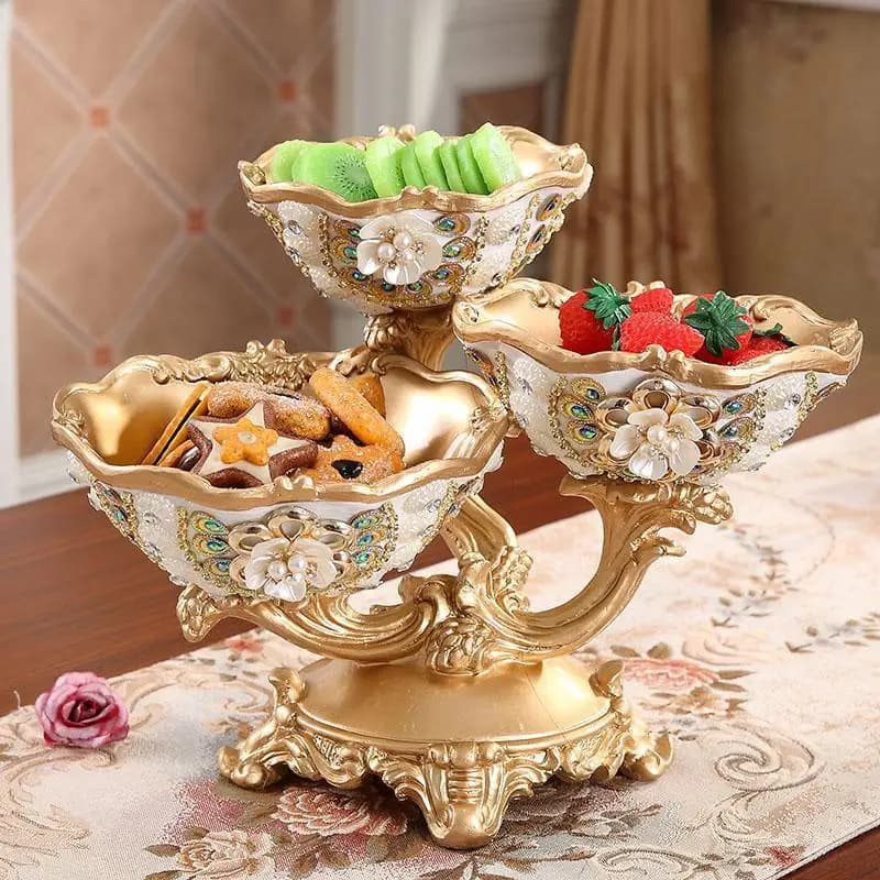 Large European double-layer fruit plate, household living room coffee table fruit basin ornament, luxury multi-layer dried fruit