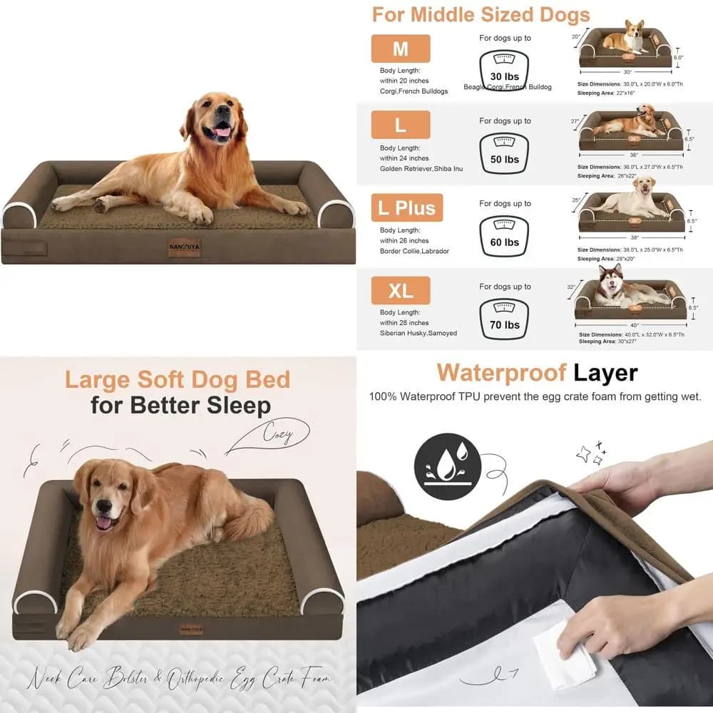 Washable XL Orthopedic Cushion for Dogs with Removable Coating - Large Bed Sofa for Dogs, Waterproof with Nido d'Ape Structure