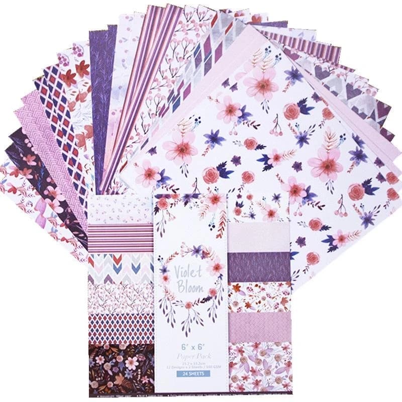24 Sheets Flower Craft Paper Pads Cutting Dies Art Background Origami Scrapbooking Card Making