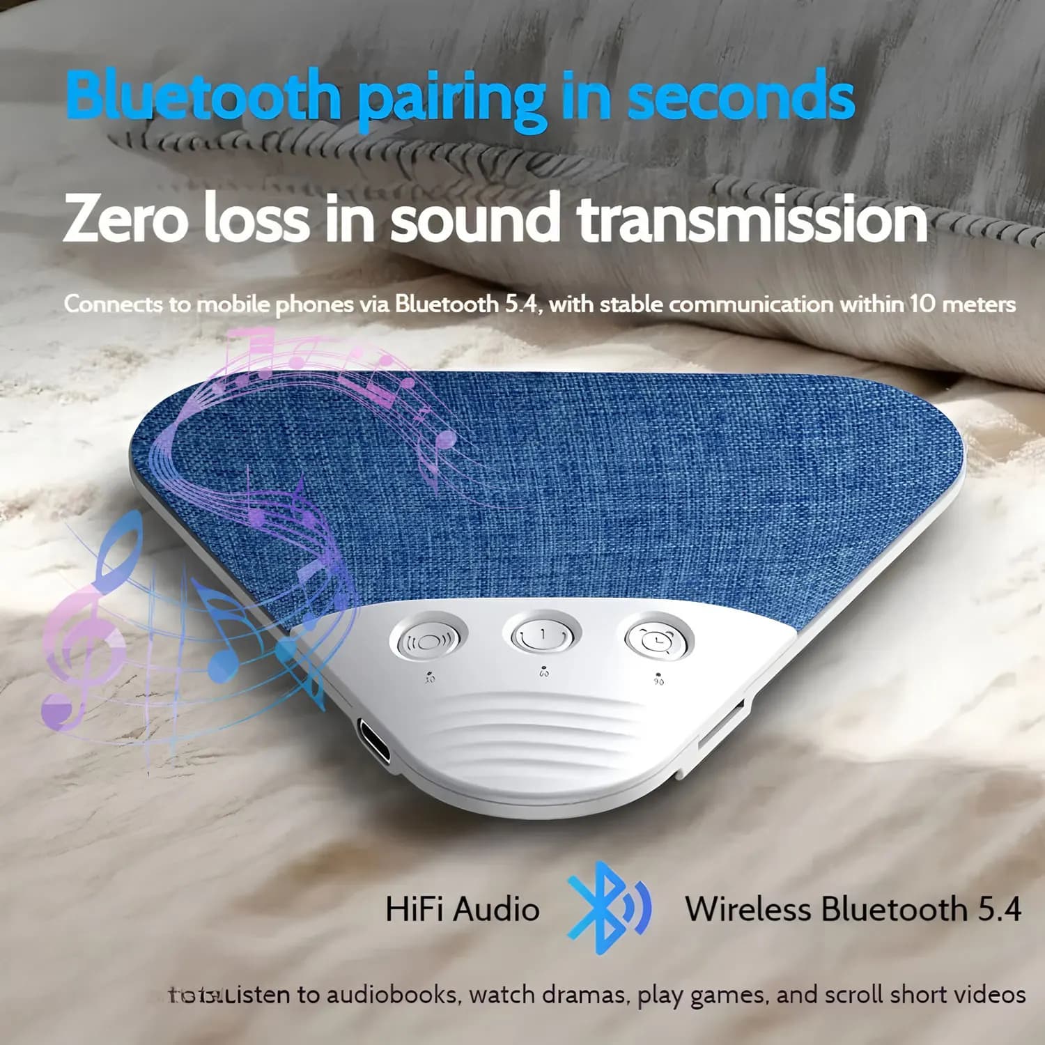 Mini Ultra-thin Sleeping Bluetooth Speaker Portable White Noise Sleep Aid Soundbar Wireless Pillow Music Box Audio Player