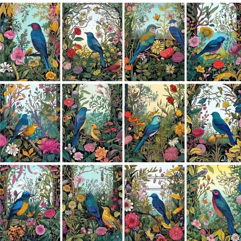 DIY Oil Painting By Numbers Kit Flower Birds Acrylic Paint By Numbers Diy Numbers Painting Art On Canvas By Numbers