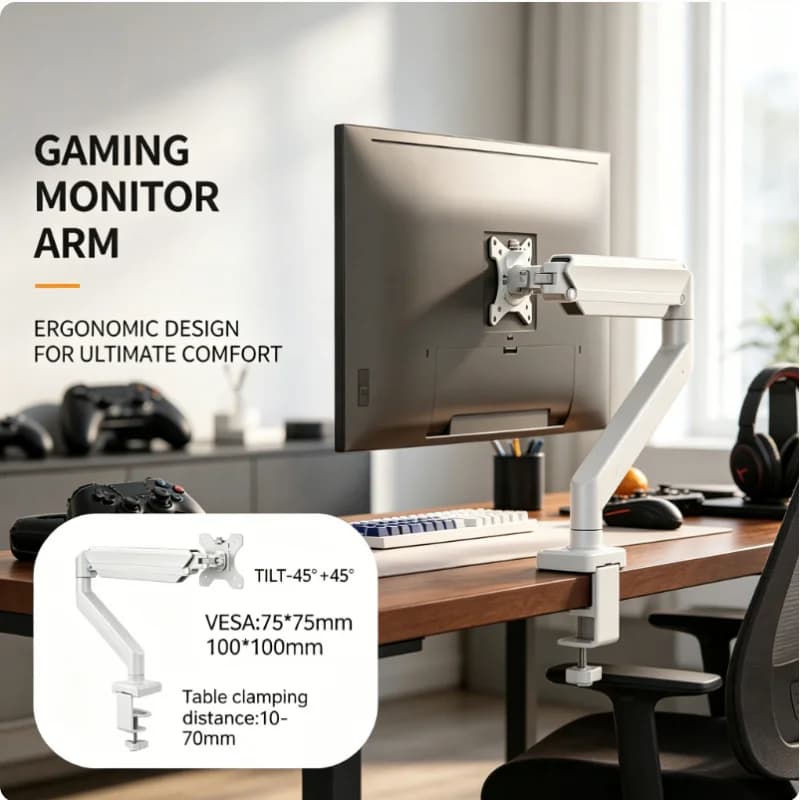 Supporto da Scrivania per Monitor Singolo da 32 Pollici, Ergonomico e Regolabile, Universale per Gaming, Adatto a Schermi fino a 19,8 Libbre