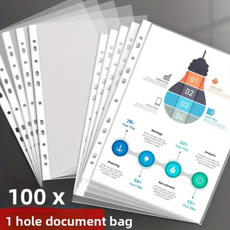 Busta per documenti da 100 pezzi, pellicola protettiva per pagine in plastica spessa 11,89 x 9,17 pollici e 11 fori, protezione A4