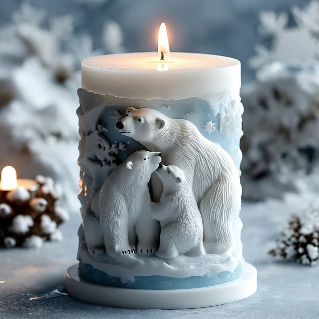 Stampo per candele in silicone con orso polare di ghiaccio e neve | Intaglio stereo 3D | Edizione famiglia di candele artistici fai-da-te ​ Stampi per la produzione di sapone