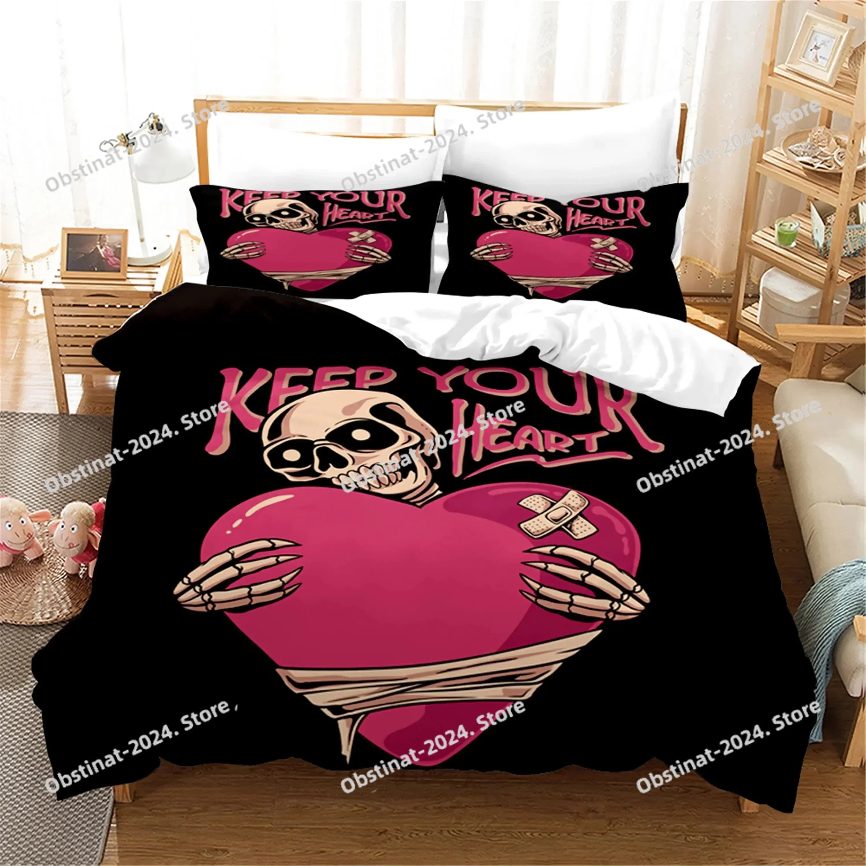Set biancheria da letto con teschio stampato in 3D Federa Cyber Love Copripiumino Doppio Twin Completo Queen King Biancheria da letto per bambini per adulti Copripiumino