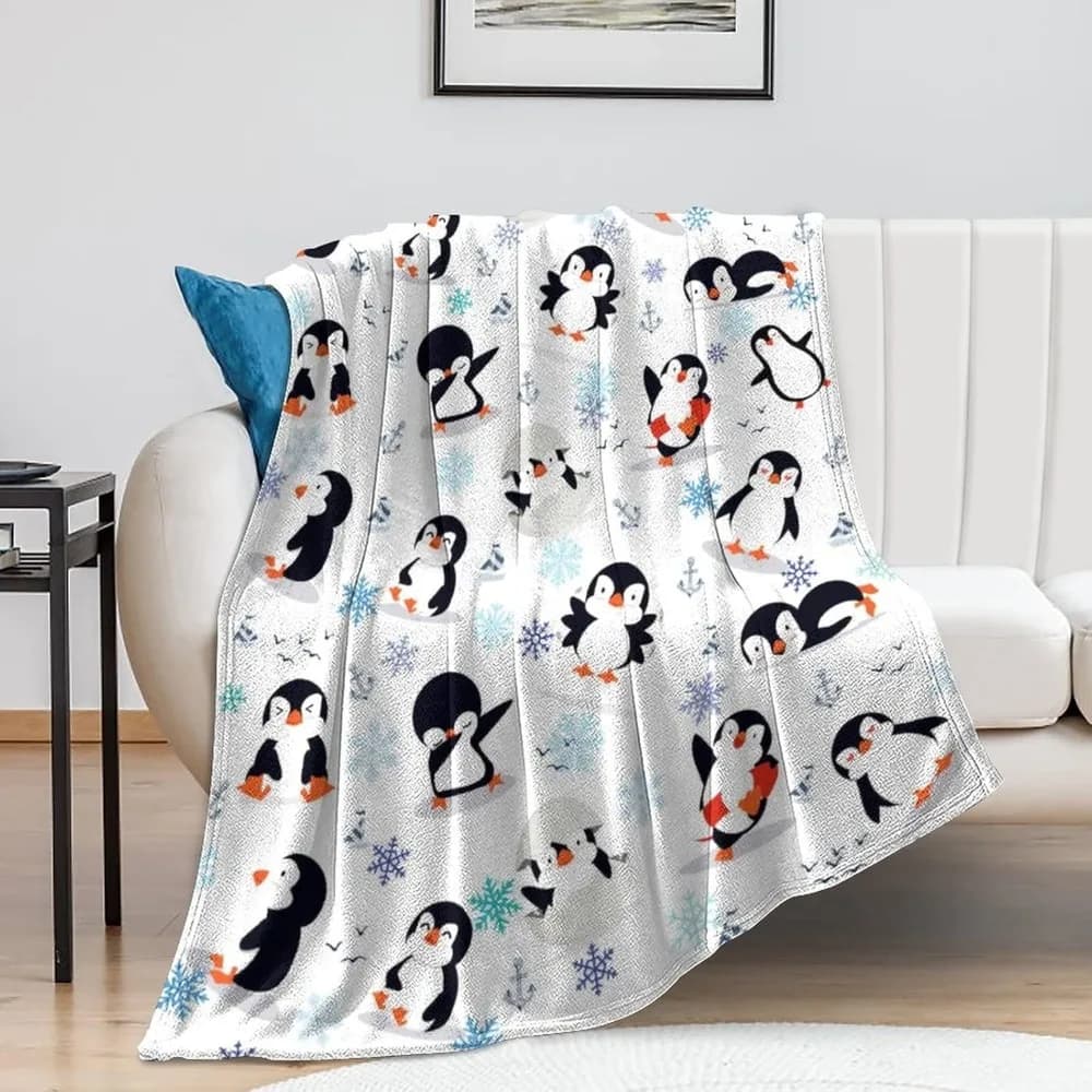 Coperta con pinguino animale Ultra morbida e carina pinguini in pile di flanella Coperte leggere in microfibra Arte divertente Biancheria da letto per bambini per adulti