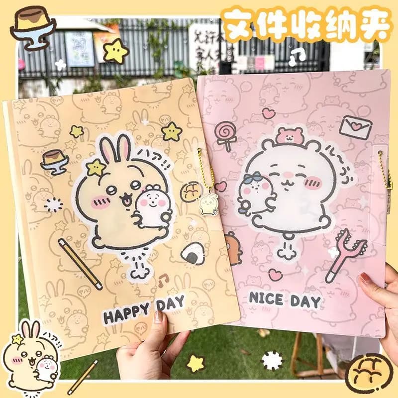 Simpatica Cartella Portadocumenti Chiikawa - Organizzatore Kawaii per Fogli di Test e Materiali di Studio | Articoli di Cancelleria con Design Usagi