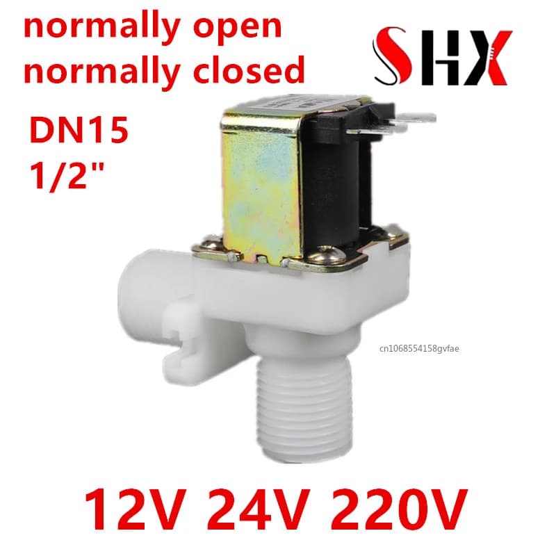 DN15 1/2 "12V 24V 220V Elettrovalvola in plastica Normalmente aperta Normalmente chiusa Fontana ad angolo retto Valvola per lavatrice
