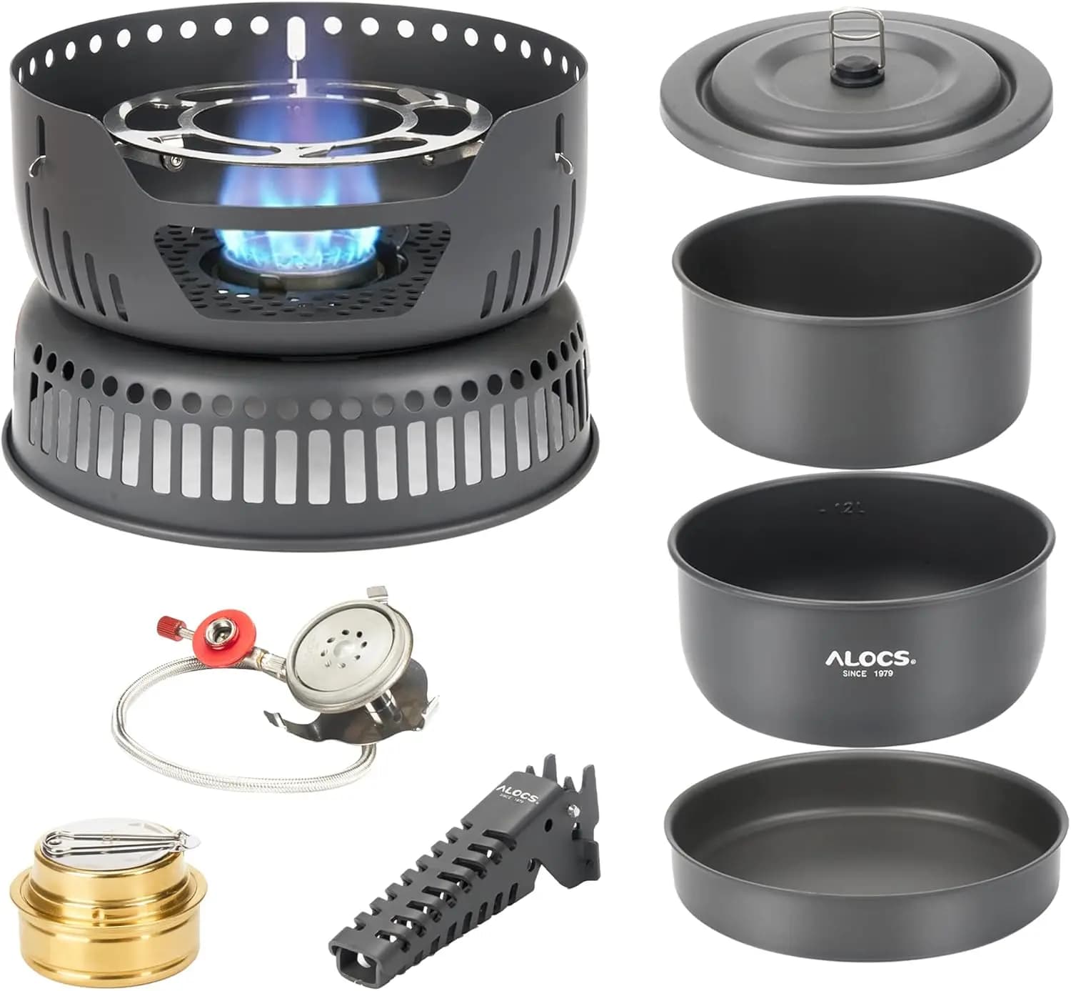 Set da Cucina da Campeggio Leggero da 11 Pezzi con Fornello Portatile per Escursionismo, Campeggio in Auto, Vanlife, Camper