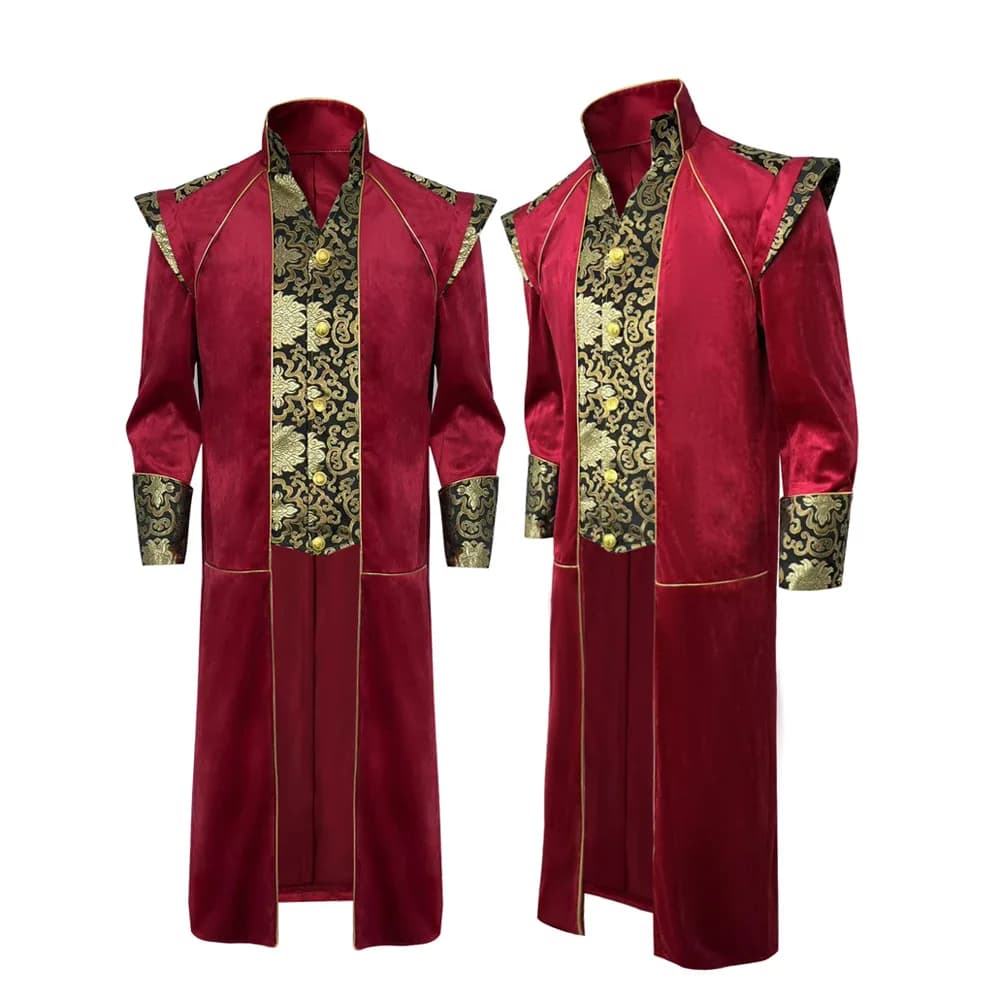 Uomini adulti Medievale Cosplay Giacche nere Diavolo Moda Gotico Steampunk Frac Costume Broccato nero Damasco Matrimonio Halloween