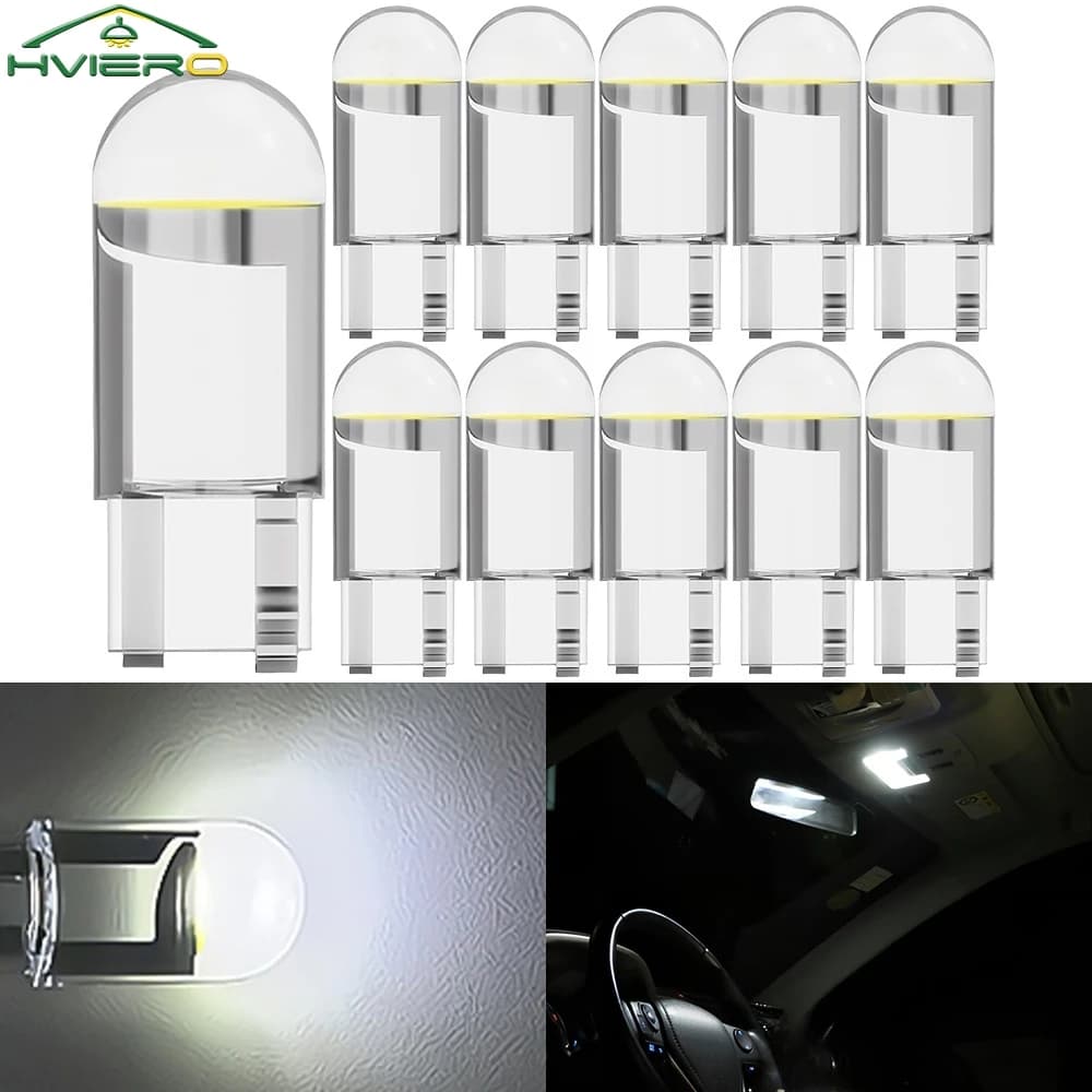 20/50/100x W5W 168 194 T10 Guscio di vetro Cob LED Accessori auto 3000K 6000 Bianco Blu Rosso Cuneo Lampada targa Luci di cupola