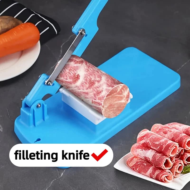 Blue slicer for fruit and vegetables, Kitchen knife, slicer and mulcher for Frozen meat, Essential kitchen tools for the House with Fixed blade