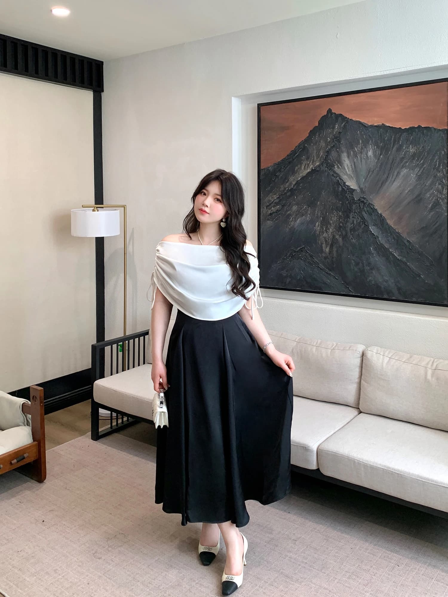 MB Large Size Women's Dress Tszu Yue Cold Hepburn Style Floating Collar Court Dress High Waist Gored Skirt Long Sleeve Dress