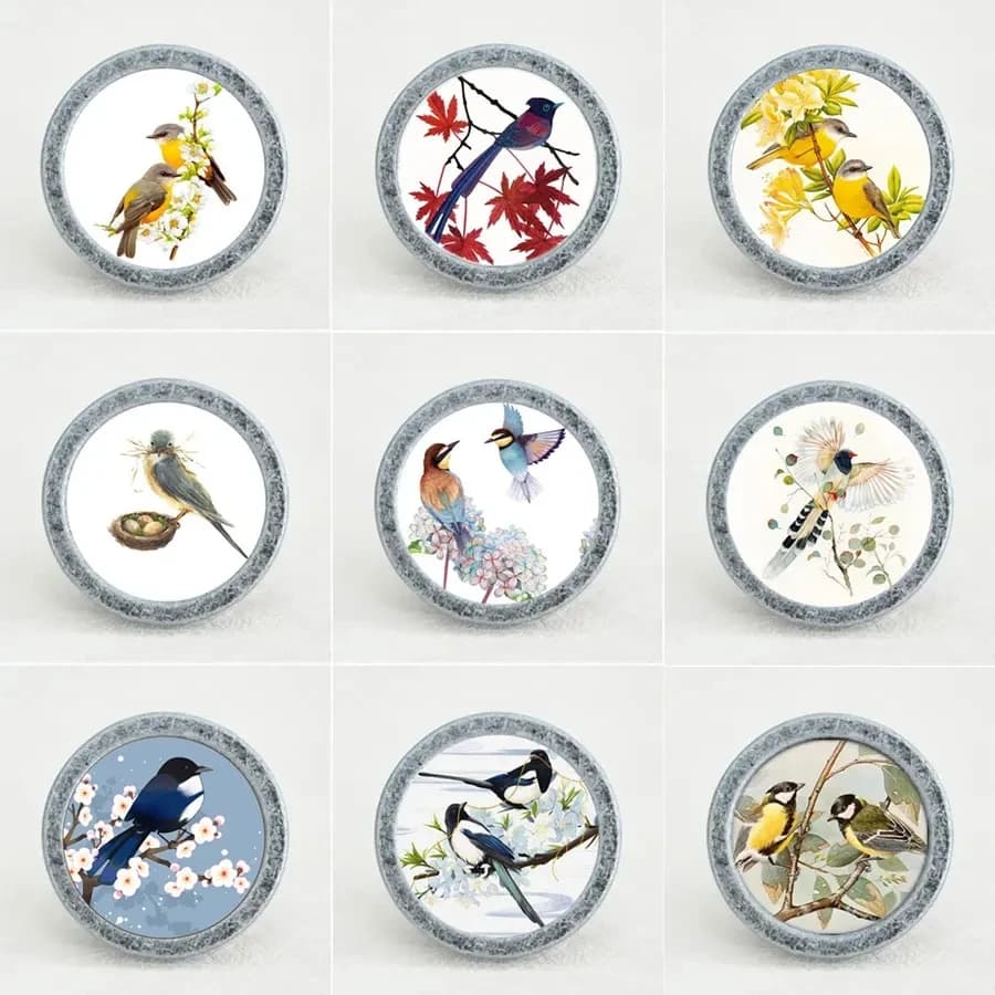 Manopole rotonde di design per uccelli fai-da-te per cassetti Maniglie per armadietti decorativi per la casa a foro singolo Maniglie per cassetti in argento antico con viti