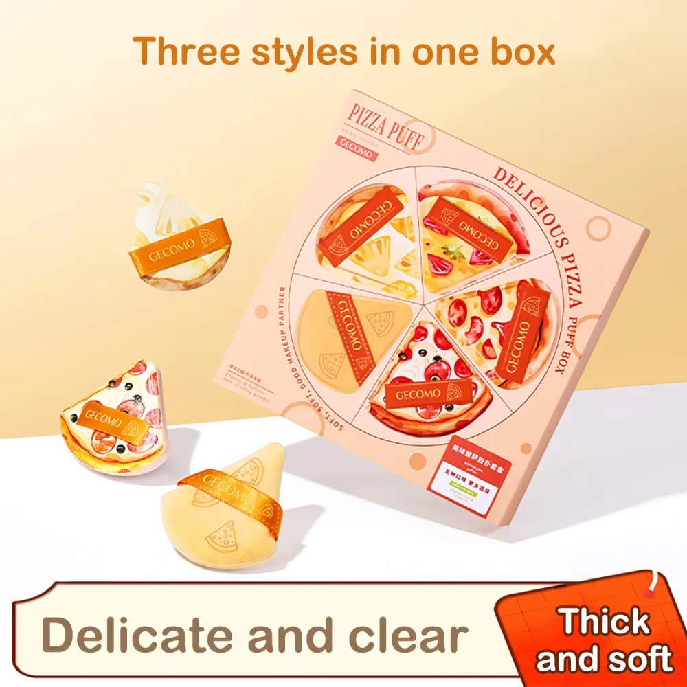5PCS GECOMO Pizza Shaped Dust Blow Box Set Air Bearing for Soft and Thick Double Use Wet and Dry Makeup