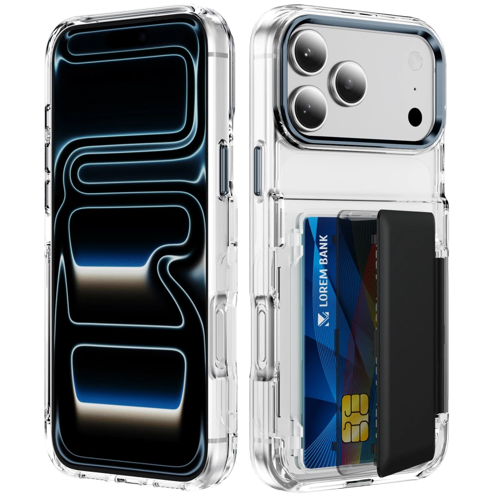 Custodia Trasparente Antiurto a Portafoglio con Supporto per iPhone Air 12 13 14 15 17 Pro Max 16 Plus, con Slot per Carte e Cover Rigida