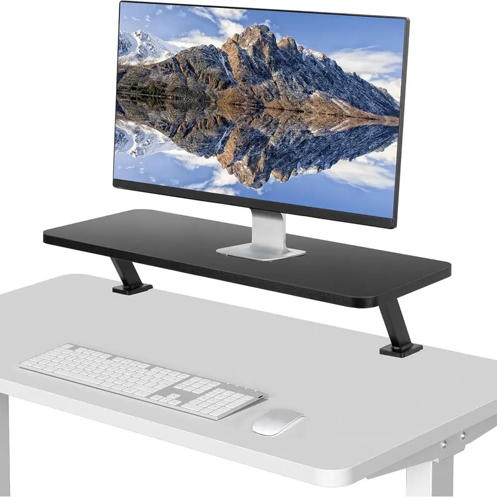 Black Clamp-on Small 26 inch Ergonomic Desk Shel, Single Computer Monitor Stand Riser - Desk Organizer Holds 1 Sn or Laptop STAN