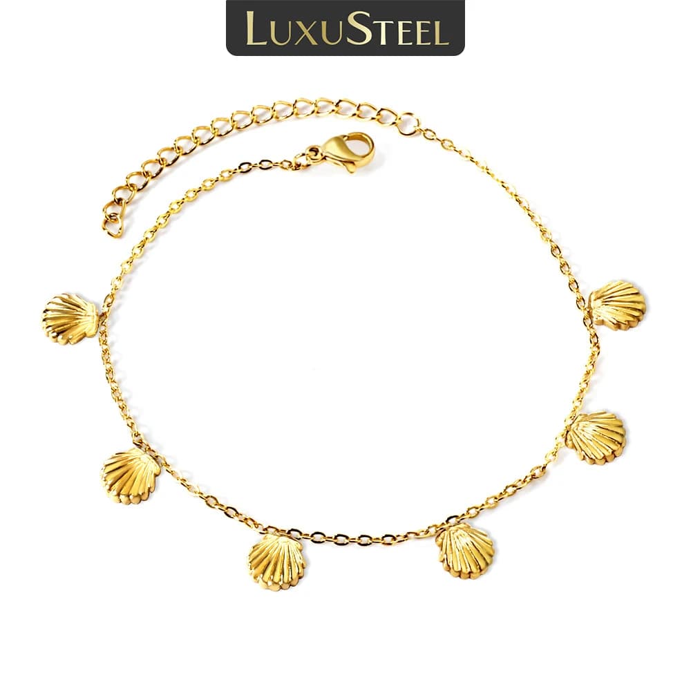 LUXUSTEEL Shell Imitaiton Pearl Golden Women's Charm Anklets Luxury Butterfly Bracelet on Leg Accessories Wedding Party Jewelry