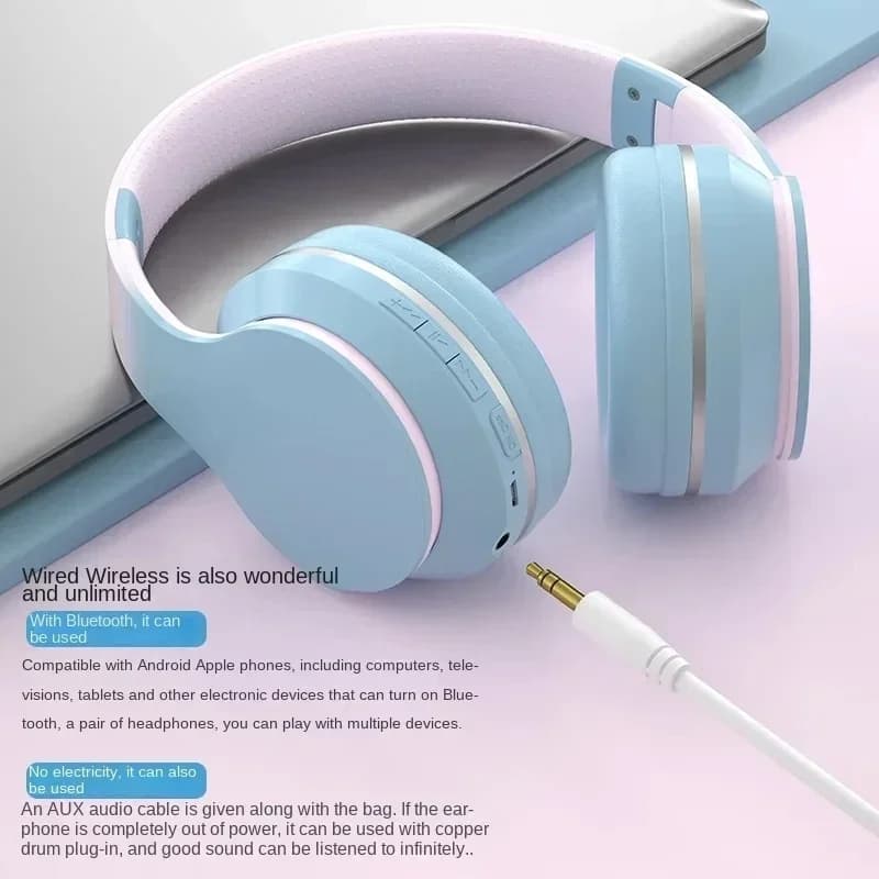 Auricolare sfumato Bluetooth 5.1 Cuffie Bluetooth HIFI Stereo Cuffie pieghevoli Gamer Cuffie da gioco sportive Supporta TF