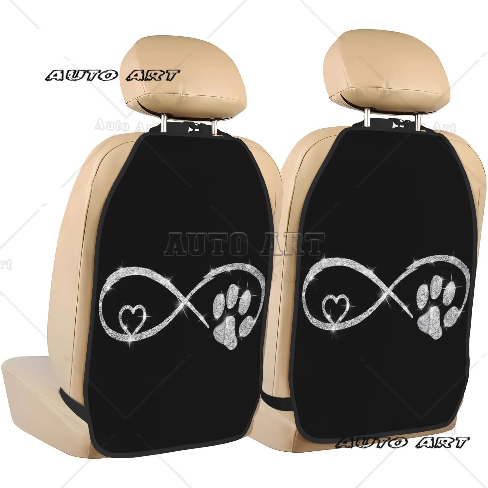 2 tappetini organizer per sedile posteriore auto con glitter, stampa zampa a cuore e simbolo infinito, con tasche portaoggetti, universali per la maggior parte dei veicoli