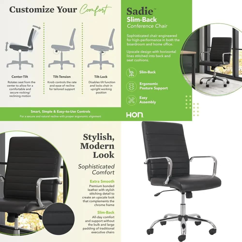 Sedia Direzionale Sadie, Sedia da Ufficio Ergonomica in Pelle con Braccioli e Supporto Lombare Cromati, per Computer, Scrivanie, Uffici Domestici, Girevole a 360°