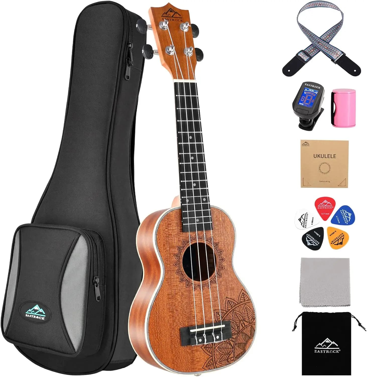 21 Inch Sapele Soprano Ukulele Starter Kit for Adult Beginners - Complete Big Package Set