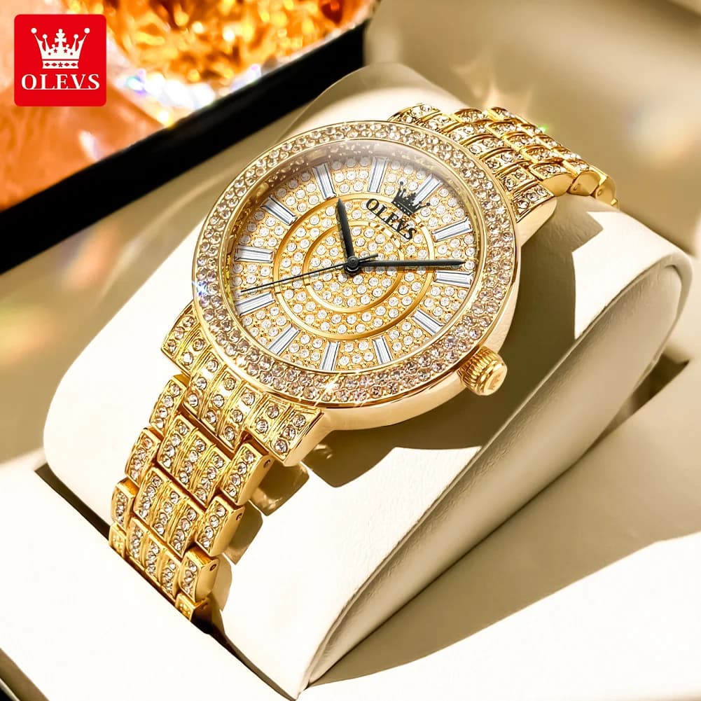 OLEVS 9904 Women's Watch Quartz Wrist Watch with Original Fashion Strap Women's Watch with Bezel With Luminous Dial With Waterproof Diamonds Reloj
