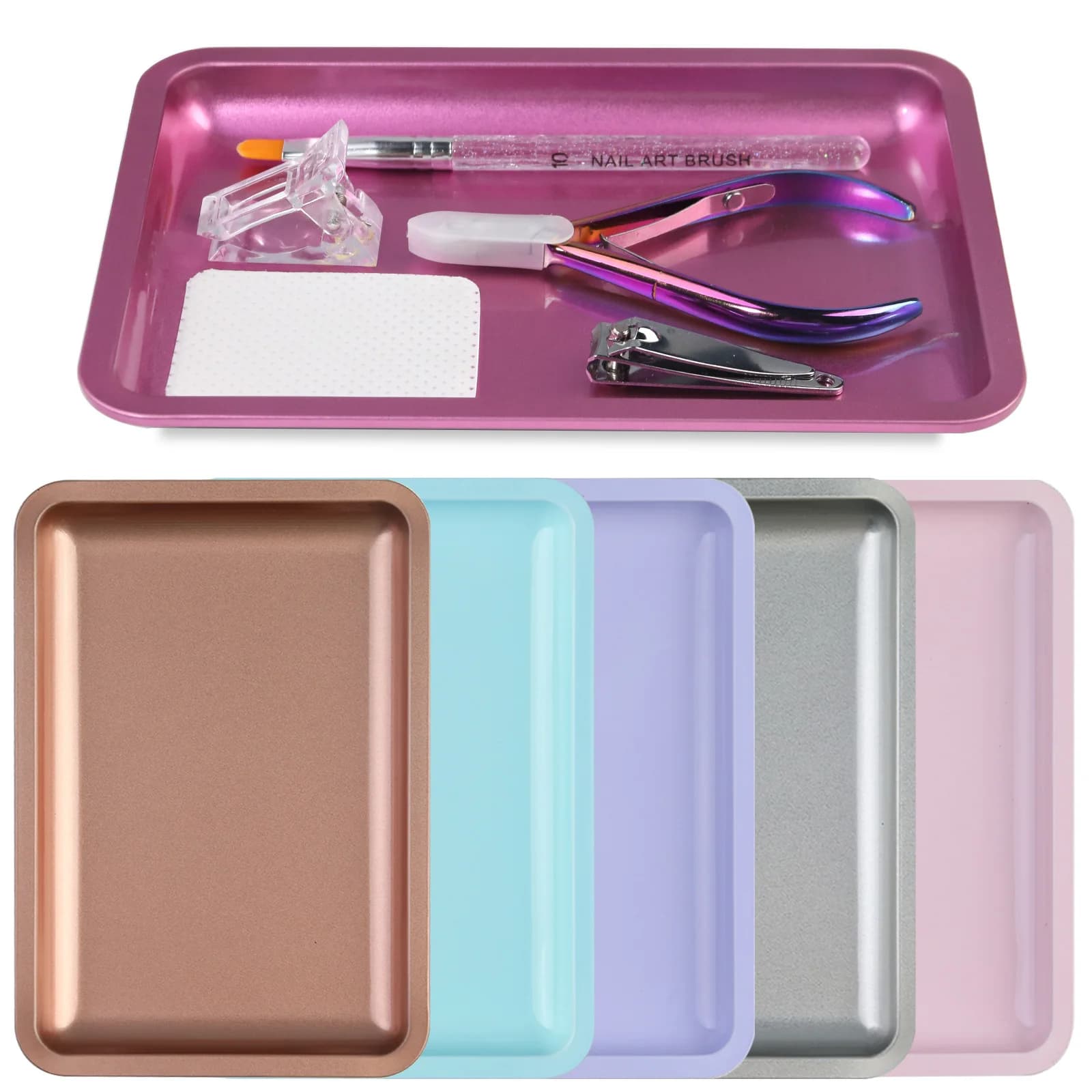 1PC Square Stainless Steel Tray Cosmetic Nails Artistic Manicure Plate Pins Clippers Pens Container Fin Nails Plate Tools