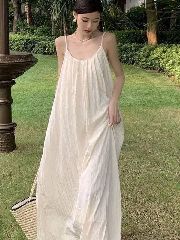plus Size Summer Casual Backless Strap Dress Women's Beach Vacation Beach Skirt A-Line Skirt Polyester Fiber Sleeveless Dress
