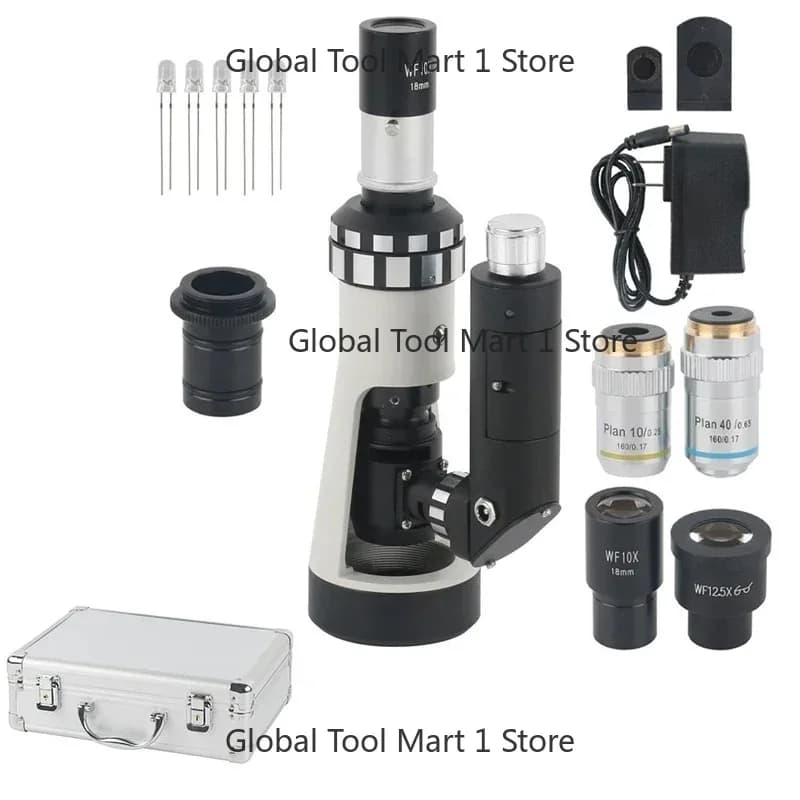 Microscopio Metallurgico Portatile 500X, Mini Microscopio Monoculare con Obiettivi 10X 40X per Test di Laboratorio su Materiali Metallici