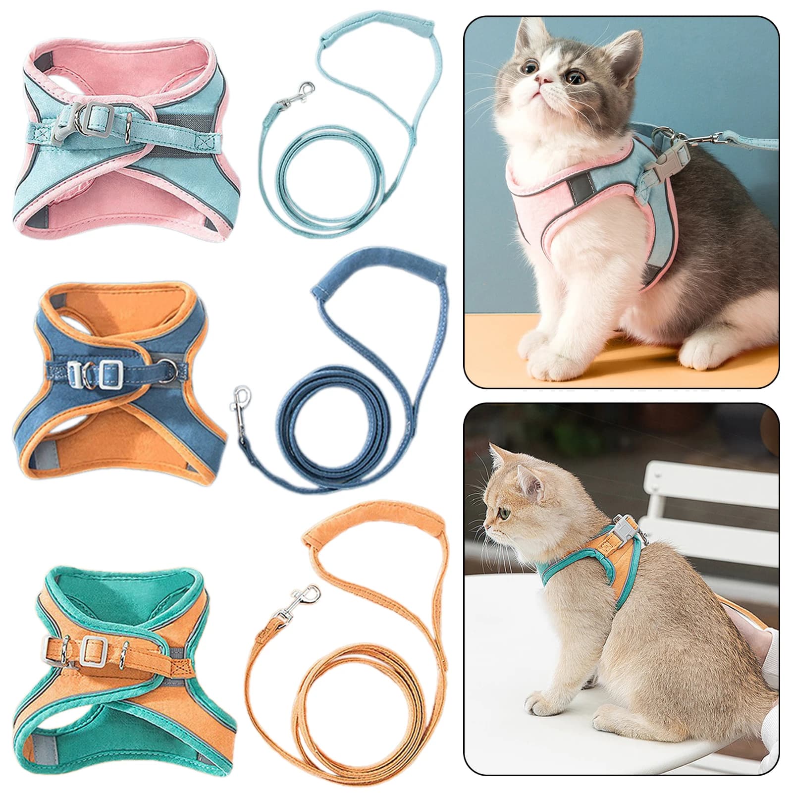 Cat Dog Harness Leash,Reflective Pet Vest Harness With Anti-Escape Design Soft With Leads For Outdoor Walking Pet Accessories