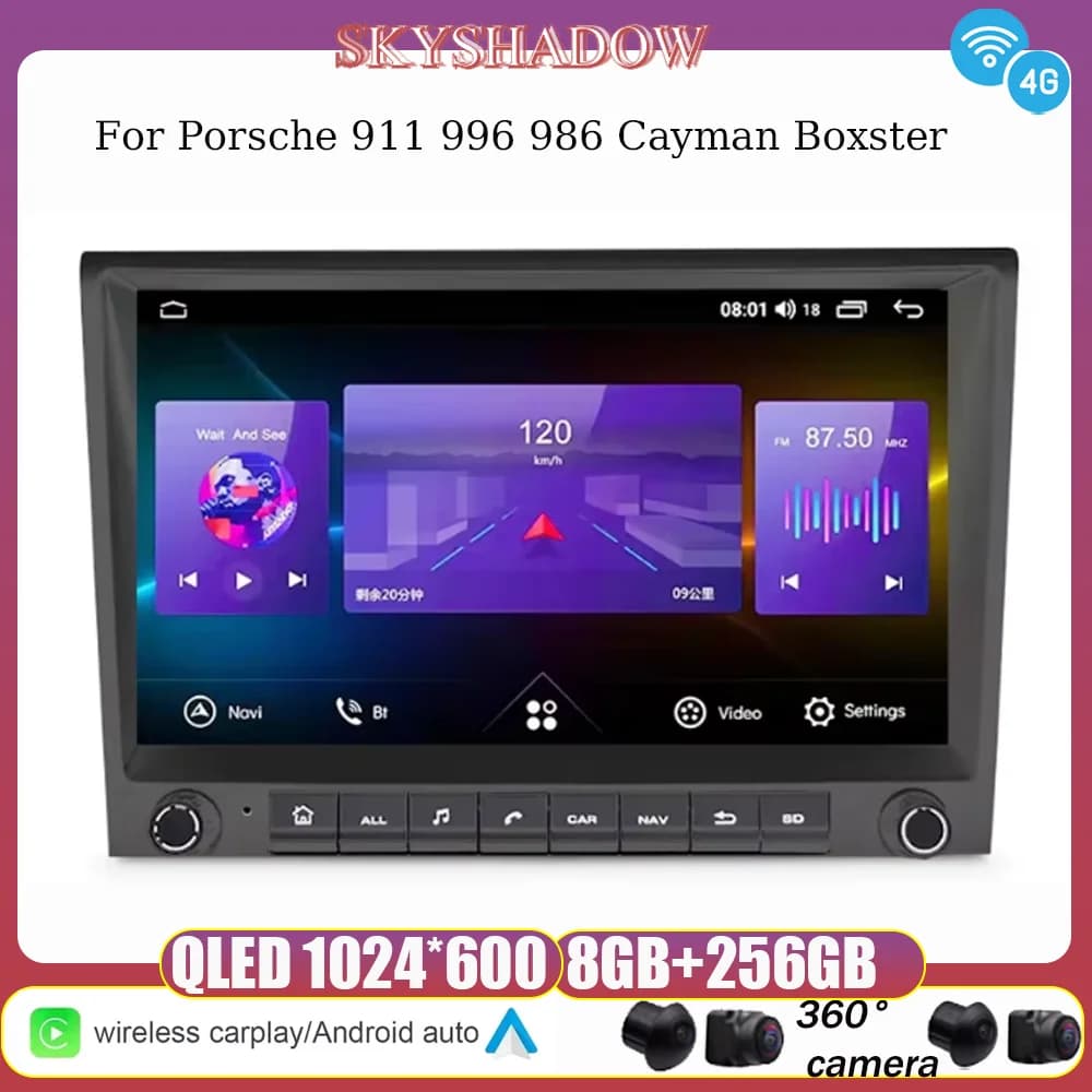 12G + 256G Carplay Auto Android 13.0 IPS LTE Lettore DVD per auto GPS WIFI Bluetooth Radio per Porsche 911 996 986 Cayman Boxster 2002-