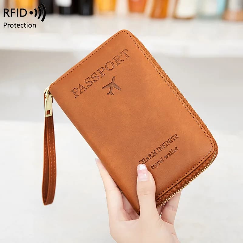 Nuovo porta passaporto lungo in pelle PU con blocco RFID Portafoglio da donna Borsa da viaggio multifunzionale alla moda per donna