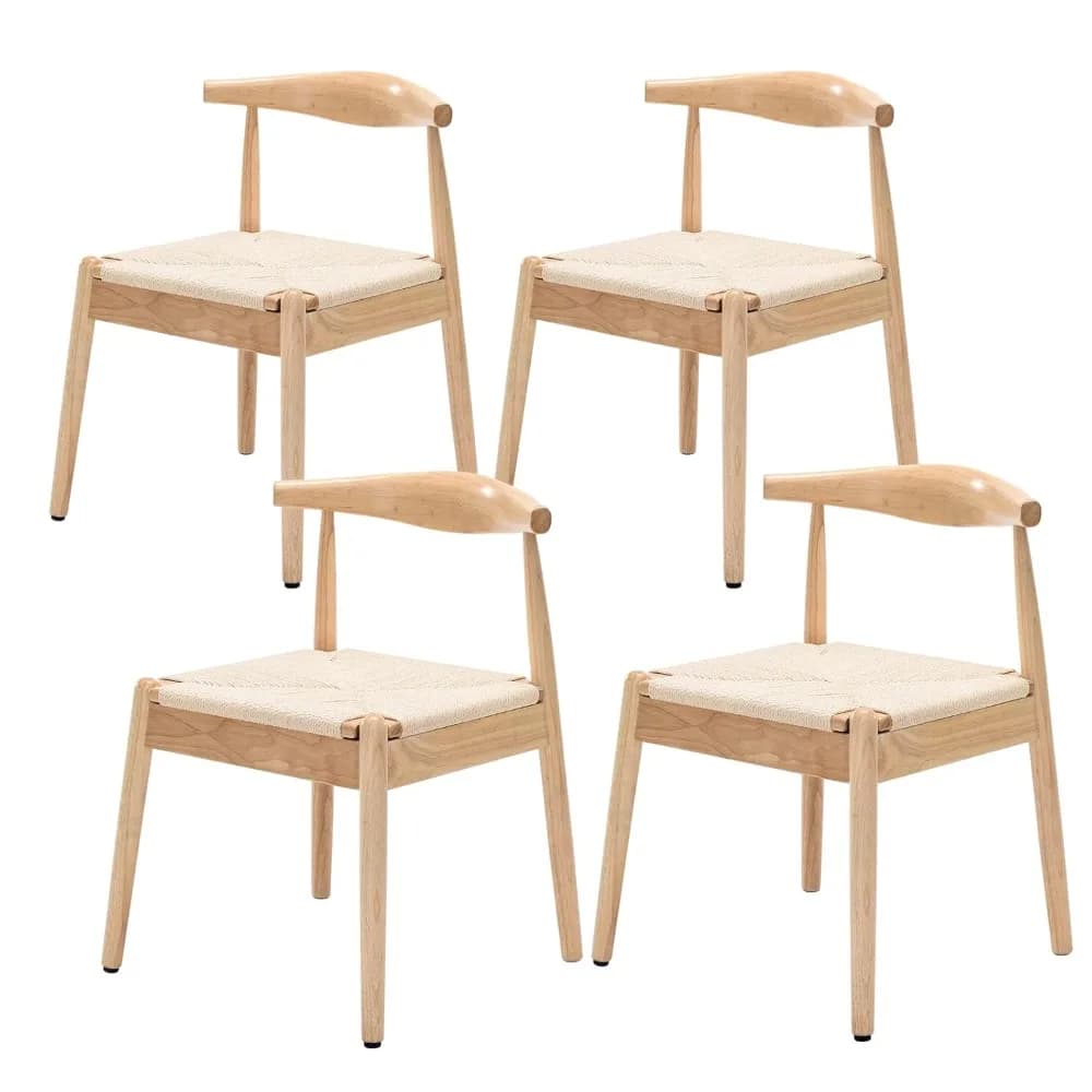 Set di 4 Sedie da Pranzo, Sedie da Sala da Pranzo in Stile Mid-Century Modern con Seduta in Corda Intrecciata/Pelle PU e Gambe in Legno Massello, Personalizzabili