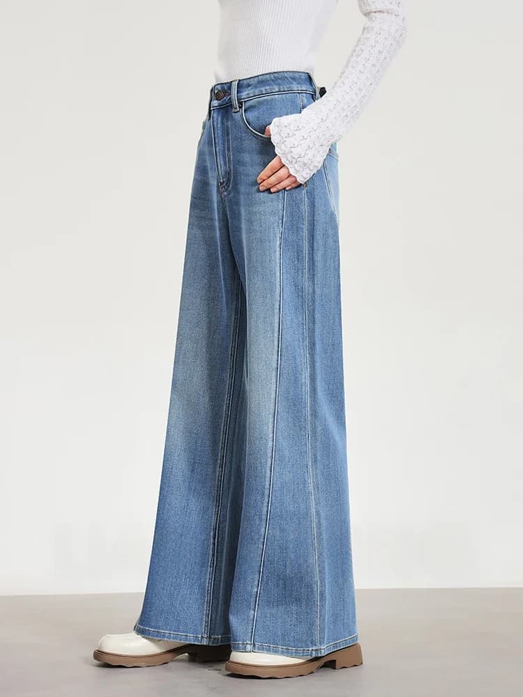Slimming High Waist Draped Wide Leg Floor Length Jeans Hidden Meat Power LD·OJ Side Seam Jeans Women's Comfortable Breathable...