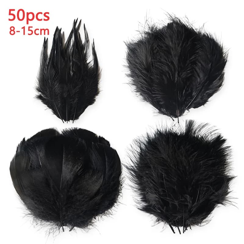 8-15cm Black Feathers Decoration For Crafts Bulk Small Big Long Plumas Wedding Flower Tree Hats Dreamcatcher Goose Piume 50pcs