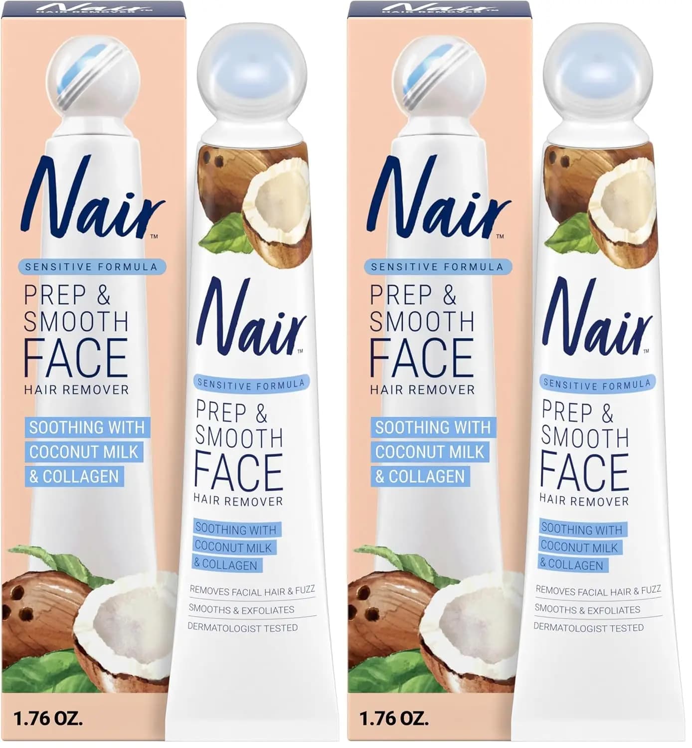 Crema esfoliante per la rimozione dei peli del viso per donne - Pelle liscia con collagene, cura della pelle sensibile (confezione da 2)